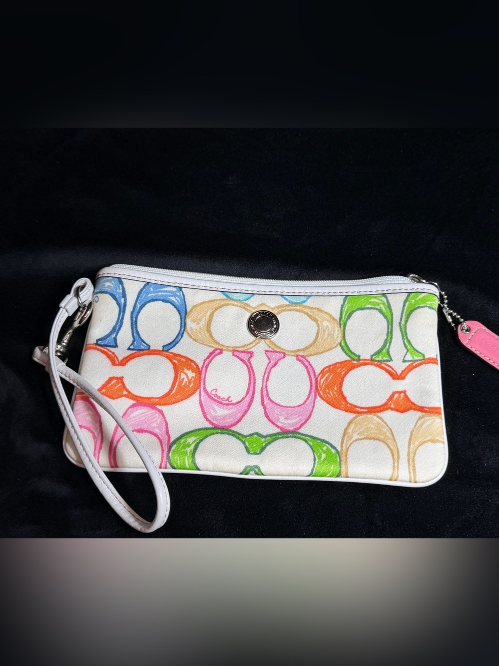 Coach Multicolor Signature Canvas Wristlet - White Background